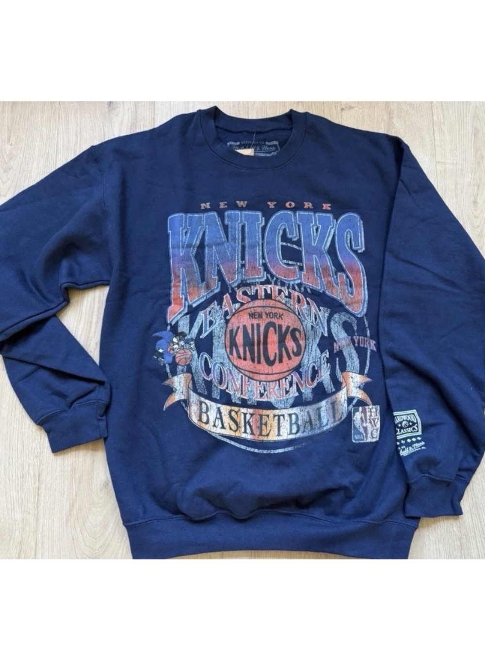 Mitchell & Ness Knicks Hardwood Classics Crewneck Sweatshirt Blue Size M